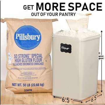 WHITE FEATHER SUPPLIES 4 Pc Flour Sugar Storage Container, Large Food Storage Containers with Lids A...