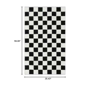 Lahome Black and White Checkered Rug for Bedroom 3x5, Modern Washable Race Car Rugs for Boys Room, C...