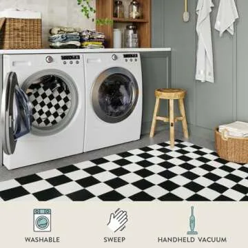 Lahome Black and White Checkered Rug for Bedroom 3x5, Modern Washable Race Car Rugs for Boys Room, Cotton Woven Checkerboard Carpet for Kids Nursery Playroom, Low Pile Checker Floor Carpets Indoor