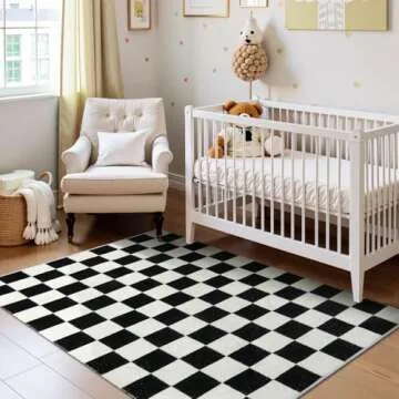 Lahome Black and White Checkered Rug for Bedroom 3x5, Modern Washable Race Car Rugs for Boys Room, Cotton Woven Checkerboard Carpet for Kids Nursery Playroom, Low Pile Checker Floor Carpets Indoor