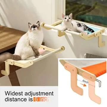 cat window perch for indoor cats - Cat bed window, Adjustable, Durable and Stable cat Bed, Provides Full Sunbathing Space and can Hold up to 40 lbs(Blue)