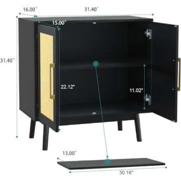 LYNSOM Sideboard Buffet Cabinet with Storage, Rattan Doors, Adjustable Shelf, for Hallway & Living R...