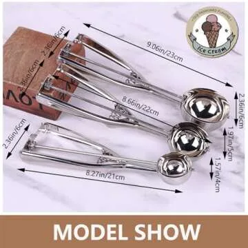 Ice Cream Scoop, 3Pcs Cookie Scoop Set, Cookie Scoops for Baking Set of 3, Ice Cream Scooper with Trigger Release, Cookie Scooper for Baking, Cupcake Scoop for Baking Set of 3 with Cookie Dough Scoop