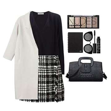 ZLMBAGUS Women Vintage Flap Tote Top Handle Satchel Handbags PU Leather Clutch Purse Alligator Print Casual Messenger Shoulder Crossbody Bag Z-Black