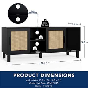CREATIVELAND TV Stand, Rattan Entertainment Stand Oxford Rattan Corner Media Cabinet for Bedroom,Liv...