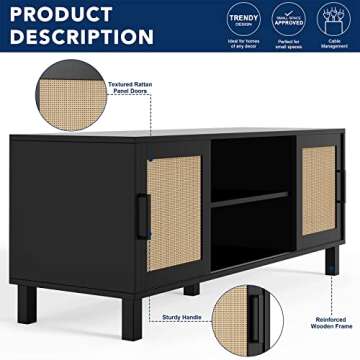 CREATIVELAND TV Stand, Rattan Entertainment Stand Oxford Rattan Corner Media Cabinet for Bedroom,Living Room, Durable Modern Luxury Home Furniture Decorative