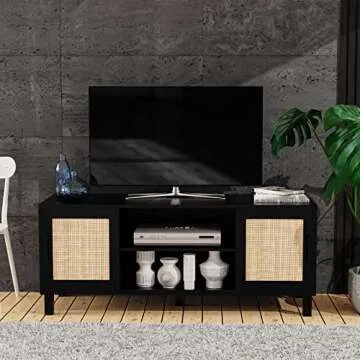 CREATIVELAND TV Stand, Rattan Entertainment Stand Oxford Rattan Corner Media Cabinet for Bedroom,Living Room, Durable Modern Luxury Home Furniture Decorative