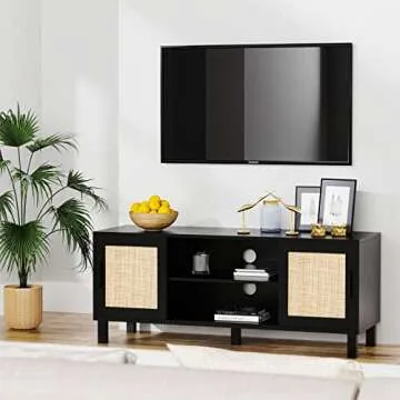 CREATIVELAND TV Stand, Rattan Entertainment Stand Oxford Rattan Corner Media Cabinet for Bedroom,Living Room, Durable Modern Luxury Home Furniture Decorative
