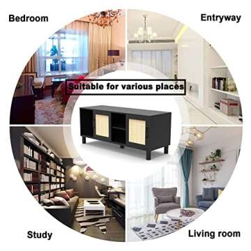 CREATIVELAND TV Stand, Rattan Entertainment Stand Oxford Rattan Corner Media Cabinet for Bedroom,Living Room, Durable Modern Luxury Home Furniture Decorative