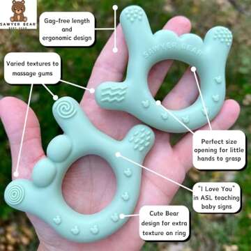 I Love You Silicone Hand Teether by Sawyer Bear Baby Gear, Teethers for Babies 3-6 Months, Soft Teet...