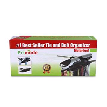 Primode Motorized Tie Rack Closet Organizer with LED Lights Includes J Hooks for Wired Shelving Stores Up to 72 Ties & 8 Belts Operates with Batteries