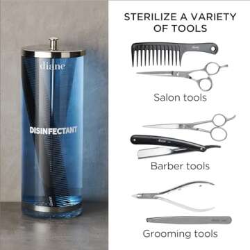 Diane Glass Disinfectant Jar for Sterilizing Hair Salon Shears, Combs, Barber Cleaning Supplies, Clippers, and Nail Tools – Large - 10” Tall x 3.4” Wide – 33 Fl Oz Capacity