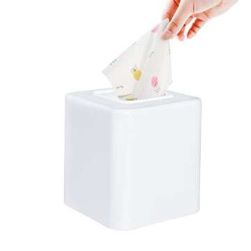 Youngever 2 Pack Tissue Box Covers, Plastic Square Tissue Box Holders, Square Napkin Box Holders (White)