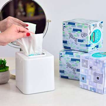 Youngever 2 Pack Tissue Box Covers, Plastic Square Tissue Box Holders, Square Napkin Box Holders (White)