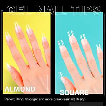 Almond and Square Nail Tip - Chameleon Gel x Nails Matte 240pcs 2 Shapes Tips for Acrylic Nails Set Soft Gel Full Cover Nail Tips Nail Extensions For Nails Salons and Home Nail Art，12 Sizes