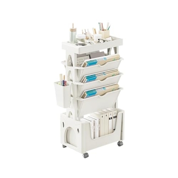 YAYLAIP 5-Tier Rolling Book Cart, Mobile Bookshelf with Wheels, Movable Bookshelf, Homeschool Suppli...
