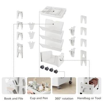 YAYLAIP 5-Tier Rolling Book Cart for Home Organization and School