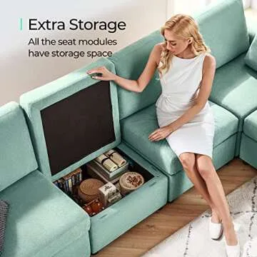 LINSY HOME Modular Sofa, Sectional Couch U Shaped Sofa Couch with Storage, Memory Foam, 6 Seat Modular Sectionals Sofa Couch with Chaise for Living Room, Teal