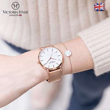 VICTORIA HYDE Fashion Rose Gold Watches for Women Easy Read Mother of Pearl Dial Analog Quartz Stain...