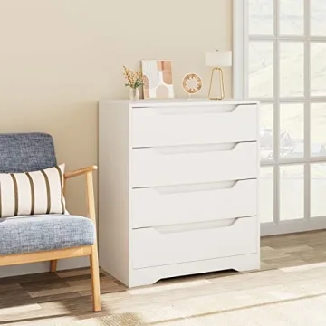 Elegant HOSTACK White Dresser with 4 Drawers