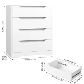 Elegant HOSTACK White Dresser with 4 Drawers