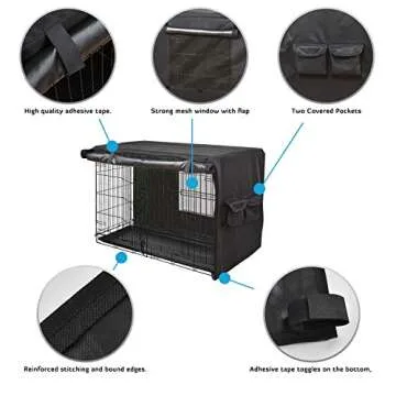 HONEST OUTFITTERS Dog Crate Cover 42 Inch Dog Kennel Cover for Large Dog, Heavy Duty Oxford Fabric,with Double Door, Pockets and Mesh Window (43L x 29W x 30H,Black)