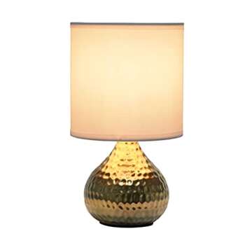 Simple Designs LT2073-GDW Mini Hammered Texture Gold Drip Table Lamp with White Shade