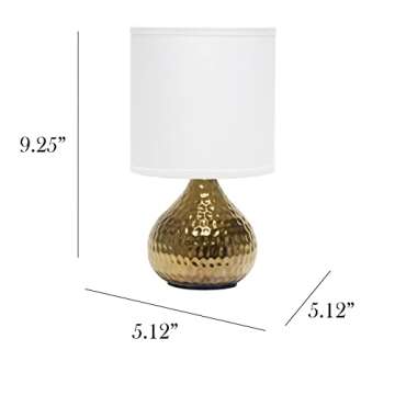 Simple Designs LT2073-GDW Mini Hammered Texture Gold Drip Table Lamp with White Shade