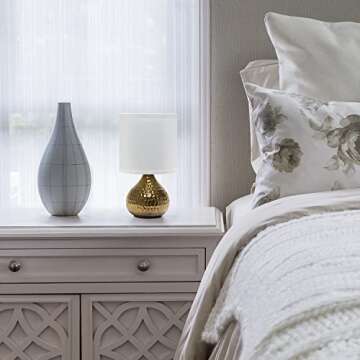 Simple Designs LT2073-GDW Mini Hammered Texture Gold Drip Table Lamp with White Shade