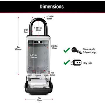Master Lock Black Portable Key Lock Box with Light Up Dials, Set/Reset Combination for Tenants, Guests, Clients, Ideal for Realtors, Landlords or Property Managers, Holds 6 Keys, 5424EC
