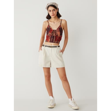 CIDER High Waist Belted Wide Leg Shorts in Beige