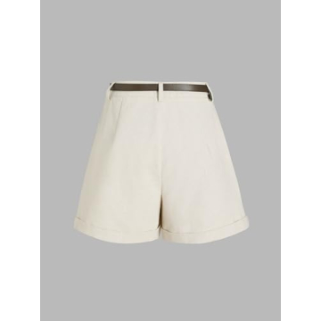 CIDER High Waist Belted Wide Leg Shorts in Beige