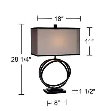 Possini Euro Design Stellar Modern Industrial Table Lamp 28 1/4" Tall Black Metal Sculptural Ring Organza Sheer Outer White Fabric Inner Dum Shade Bedroom Living Room House Home Bedside Nightstand