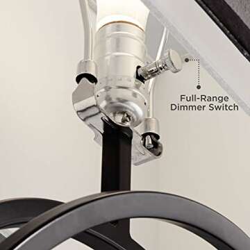 Possini Euro Design Stellar Modern Industrial Table Lamp 28 1/4" Tall Black Metal Sculptural Ring Organza Sheer Outer White Fabric Inner Dum Shade Bedroom Living Room House Home Bedside Nightstand