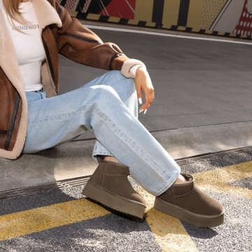 DREAM PAIRS FuzzyClassic Platform Mini Boots for Women