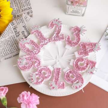 Pink Crown Number Birthday Candle for Celebrations