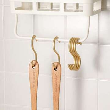 dierjueyers 10 Pieces Gold S Hooks Aluminum Alloy S-Shaped Hooks Heavy Duty Kitchen Bathroom Multi Purpose Storage Hooks for Hanging Pans Pots Cup Plants Towels Clothes (Gold)