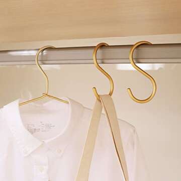 dierjueyers 10 Pieces Gold S Hooks Aluminum Alloy S-Shaped Hooks Heavy Duty Kitchen Bathroom Multi Purpose Storage Hooks for Hanging Pans Pots Cup Plants Towels Clothes (Gold)