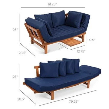 Convertible Outdoor Acacia Wood Futon Sofa for Patios