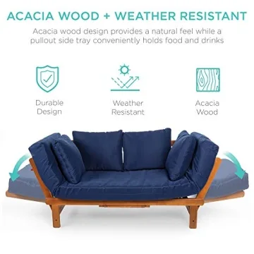 Convertible Outdoor Acacia Wood Futon Sofa for Patios