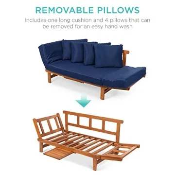 Convertible Outdoor Acacia Wood Futon Sofa for Patios