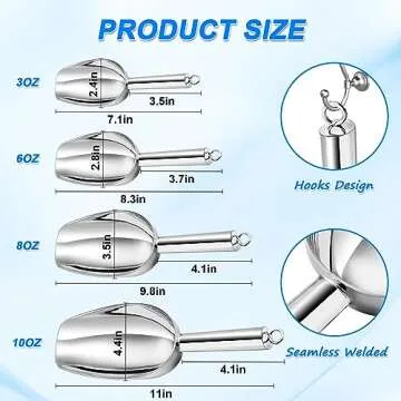 Haizsijin Metal Ice Scoop - 3 Oz Stainless Steel Multipurpose Scooper for Ice Maker, Bucket, Kitchen...