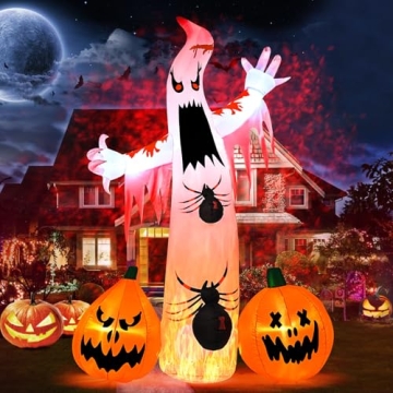 Kesfitt 8FT Halloween Inflatables with Flame Projection Light - Spooky Yard Decor