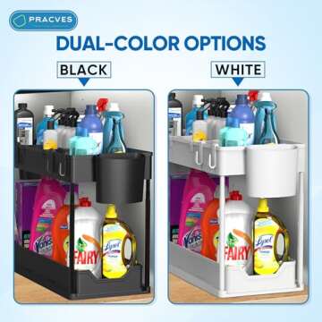 Pracves Kitchen Under Sink Organizer – 2 Tier Bathroom Shelf Organizers And Storage Under Sink – Pull Out Multipurpose White Cabinet Organizer - Adjustable Storage Trays For Narrow Space – Pack Of 1