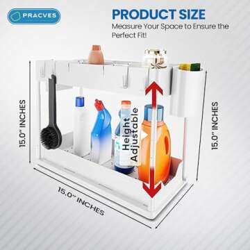 Pracves Kitchen Under Sink Organizer – 2 Tier Bathroom Shelf Organizers And Storage Under Sink – Pull Out Multipurpose White Cabinet Organizer - Adjustable Storage Trays For Narrow Space – Pack Of 1