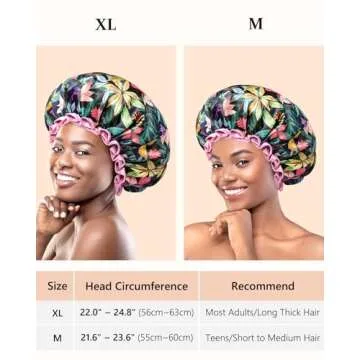 mikimini Large Shower Cap for Women Long Hair, Rainforest Bath Shower Caps with Pink Lace, Reusable ...