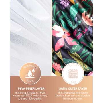 mikimini Large Shower Cap for Women Long Hair, Rainforest Bath Shower Caps with Pink Lace, Reusable Waterproof Shower Hat for Girls