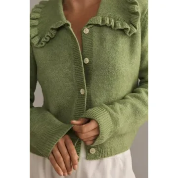 MISSACTIVER Ruffle Collar Cropped Cardigan for Women