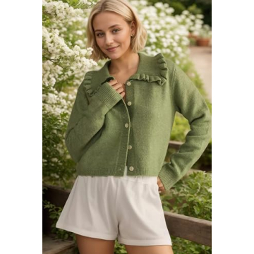 MISSACTIVER Ruffle Collar Cropped Cardigan for Women