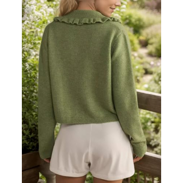 MISSACTIVER Ruffle Collar Cropped Cardigan for Women